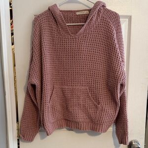 Women's Pink Waffle Knit V-Neck Sweater